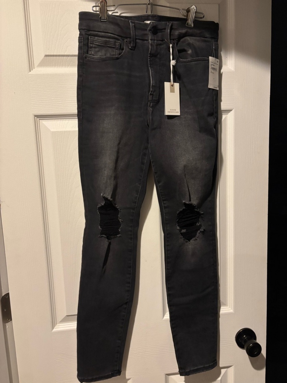 Good American Distressed Black High-Rise Jeans
